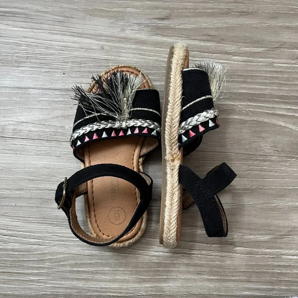 Oshkosh Genuine Kids Black Espadrille Sandals Toddler Girls Summer Beach Sz 6